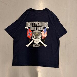 Vintage 2007 Gettysburg Bike Week T Shirt Navy Blue XL Skull Graphic Gildan